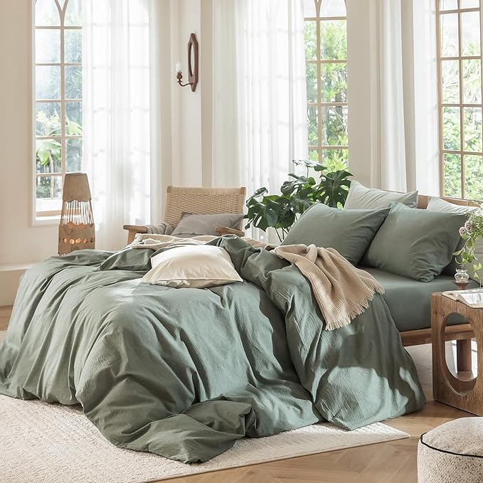 MooMee Bedding Duvet Cover Set 100% Washed Cotton Linen Like Textured - Image 3