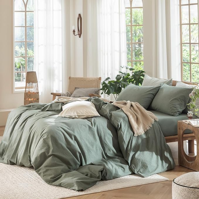 MooMee Bedding Duvet Cover Set 100% Washed Cotton Linen Like Textured - Image 3