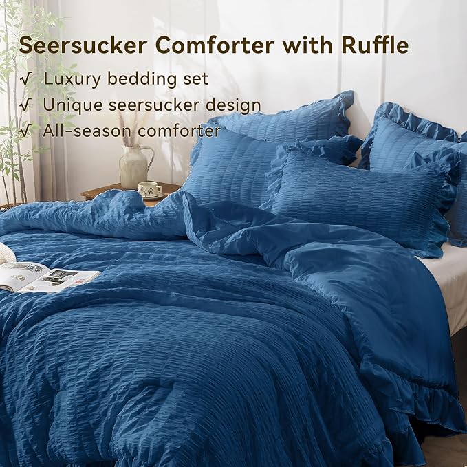 JOLLYVOGUE Teal Comforter Full Size, 3 Pieces Seersucker Lightweight Full Size - Image 3