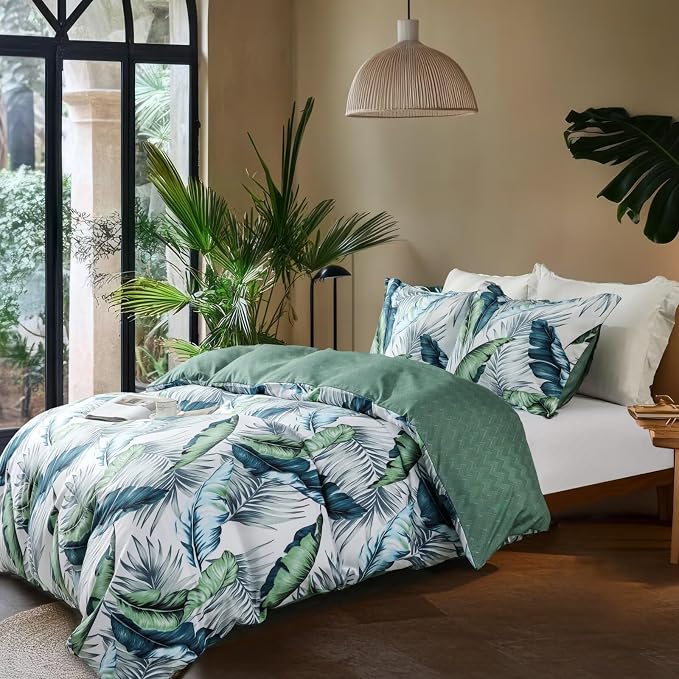 OAITE Duvet Cover Queen Size, Reversible Summer Leaf Green Duvet Cover Set - Image 3
