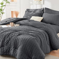 HYMOKEGE Oversized Queen Comforter Set Seersucker 7 Pieces, All Season Luxury by HYMOKEGE