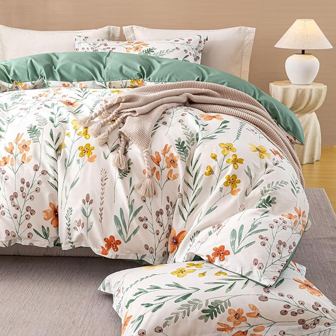 OAITE Duvet Cover Set King Size Floral Pattern Ultra Soft 100% Cotton Duvet - Image 2