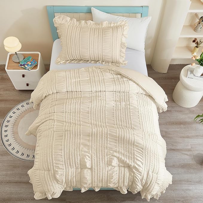 WONGS BEDDING Comforter Set Twin, 3 Pieces Ruffle - Image 5