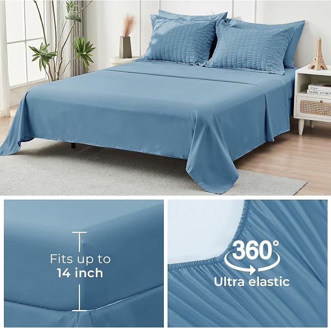 HYMOKEGE Mineral Blue Twin XL Comforter Set Seersucker 5 Pieces, All Season - Image 7