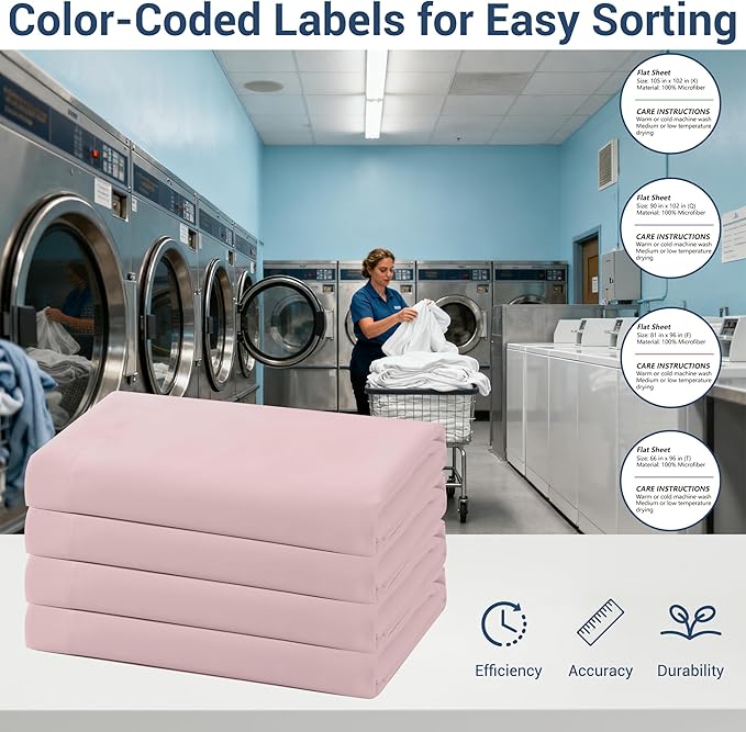 Bulk Queen Flat Sheets Only, 6 Pack Quick Sort Top Bed Sheet, Color-Coded Label - Image 4