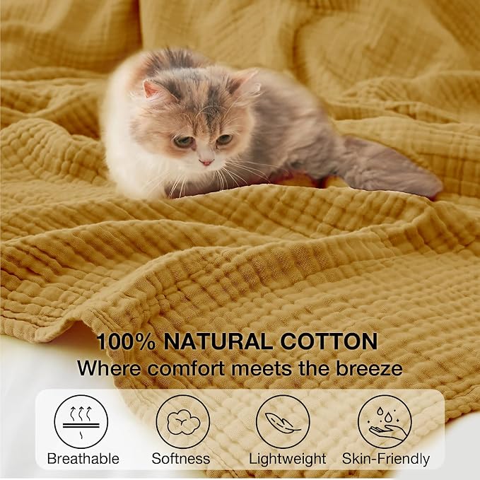 100% Cotton Muslin Blanket Twin 66" x 90", 6 Layers Breathable and Lightweight - Image 3