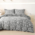 OAITE Grey Flower King Size Duvet Cover-3 Pieces Prewashed Cotton-Like by OAITE