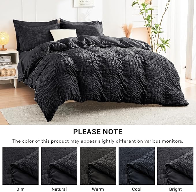 HYMOKEGE Black King Size Comforter Set Seersucker 7 Pieces, All Season Luxury - Image 6