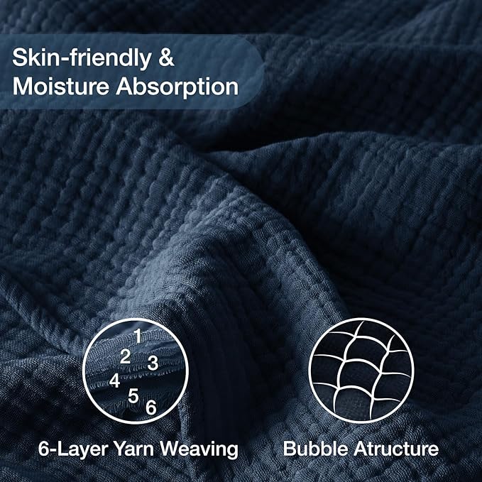 100% Cotton Muslin Blanket California King 120" x 90", 6 Layers Breathable and - Image 3