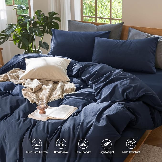 MooMee Bedding Duvet Cover Set 100% Washed Cotton Linen Like Textured - Image 4
