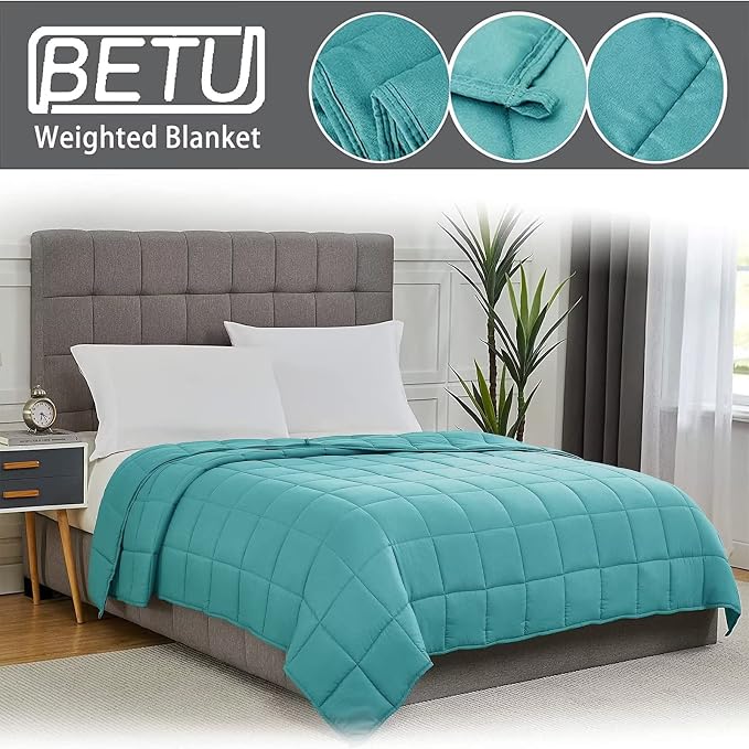 Teal Weighted Blanket for Adults 12lbs, Queen Size Cooling Heavy Throw Blanket - Image 3