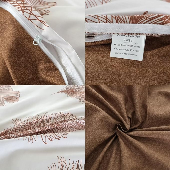 OAITE Duvet Cover King Size, Reversible Leaf Brown Duvet Cover Set - Image 5