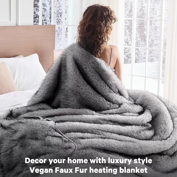 Heated Electric Blanket Throw, Octrot 50"X60" Faux Fur Heating Blanket Luxury - Image 7