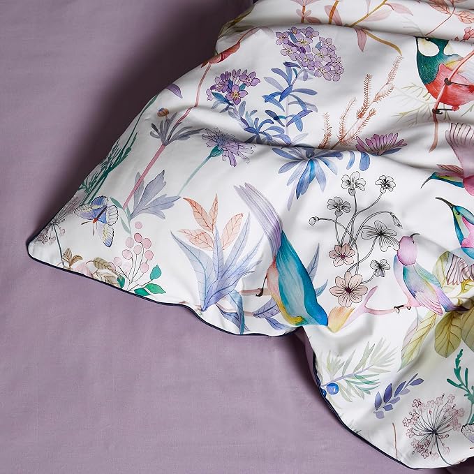 mixinni Queen Size Duvet Cover Purple Flowers Bird Bedding Sets Shabby Chic - Image 4