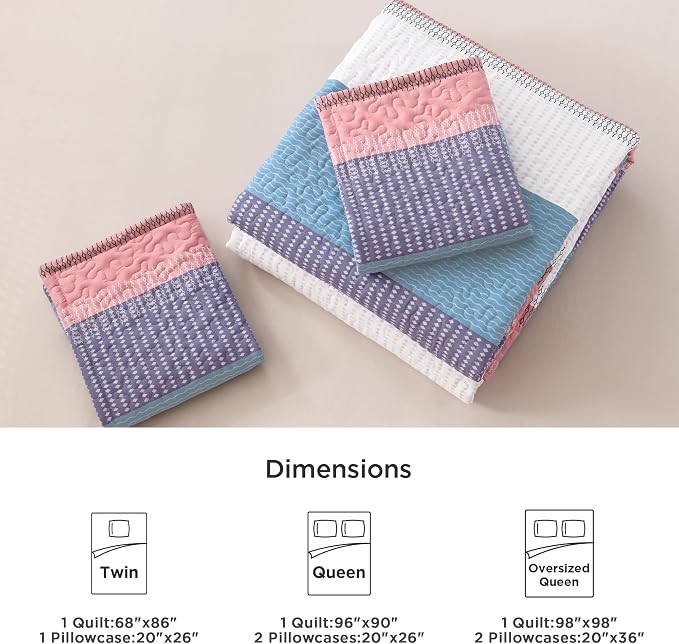 Litanika Twin Quilt Set Purple, 68x86 Stripe Bedspread Coverlet 2 Pieces - Image 7
