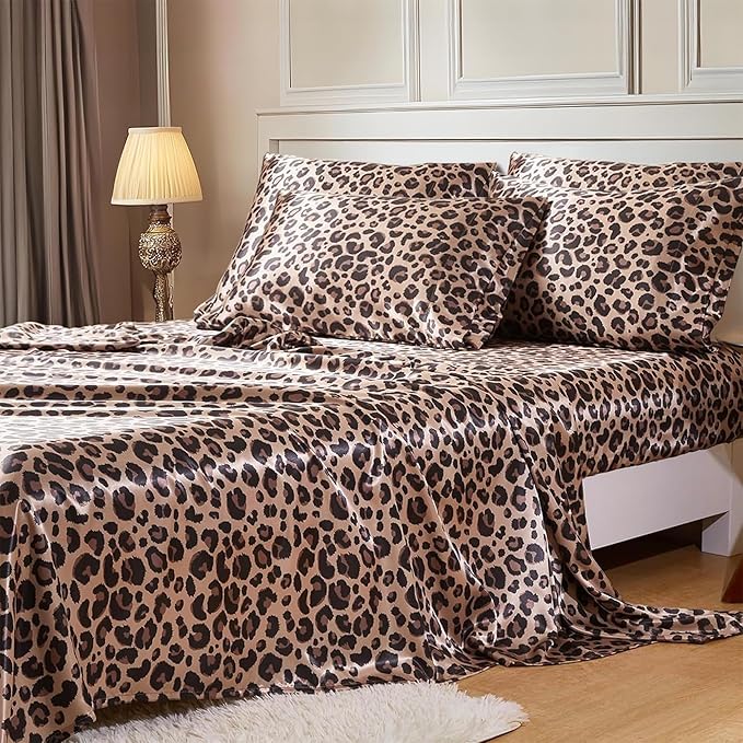 MR&HM Satin Bed Sheets with Elastic Corner Straps, King Size Sheets Set by MRHM