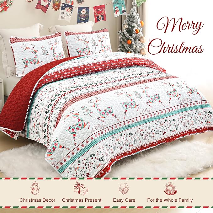 Exclusivo Mezcla Reversible Christmas Quilts Queen Size - Image 2