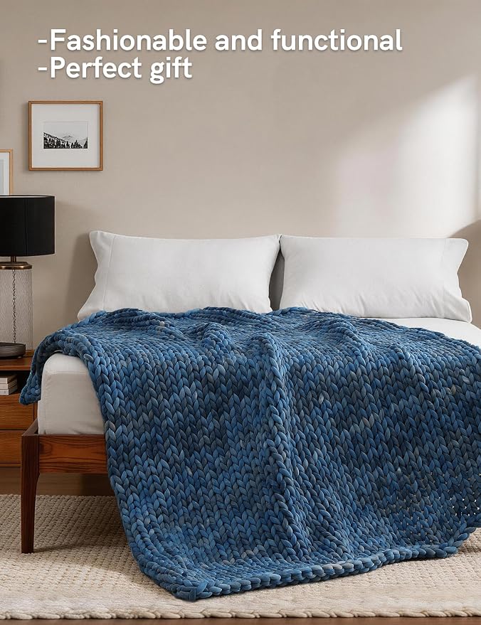 YnM Weighted Blanket, Handmade Chunky Knitted Design, Soft and Cozy, - Image 2
