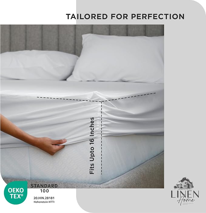 Linen Home 100% Cotton Percale Weave Fitted Sheet, Full Size, Dove Grey - Image 3