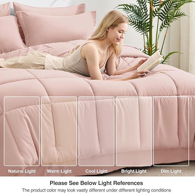 Love's cabin Twin Comforter Set Blush Pink, 5 Pieces Twin Bed in a Bag - Image 7