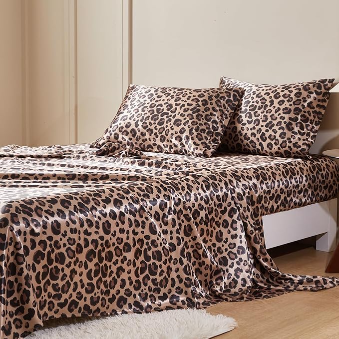MR&HM Satin Bed Sheets with Elastic Corner Straps, King Size Sheets Set by MRHM