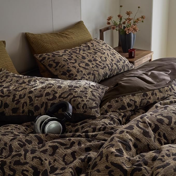 mixinni Leopard Duvet Cover Full Size Yarn-Dyed Leopard Print Jacquard Cotton - Image 2