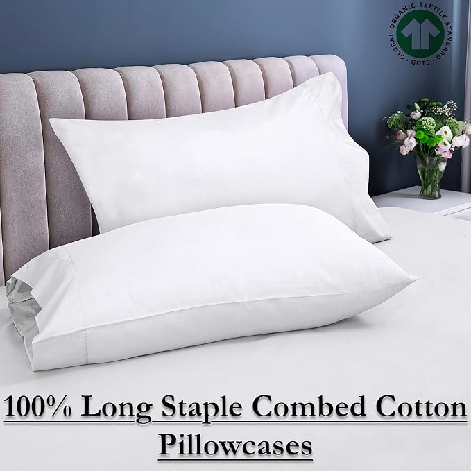 Royale Linens White Cotton Pillow Cases King Size Set of 12 - Image 5