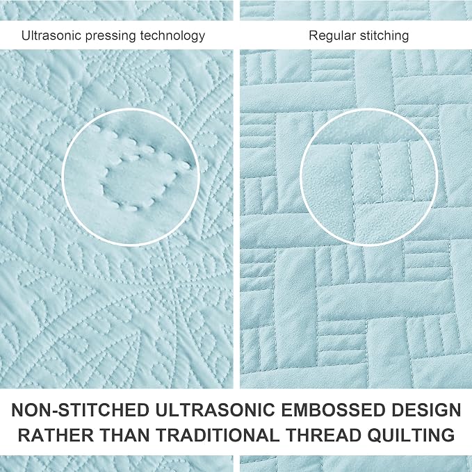 Love's cabin Oversized King Size Quilt Bedding Set Spa-Blue Bedspreads - Image 3