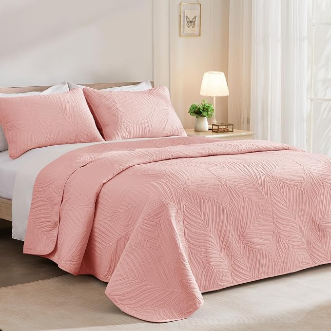 Exclusivo Mezcla Queen Quilt Bedding Set, Lightweight Blush Pink Quilts Queen - Image 2