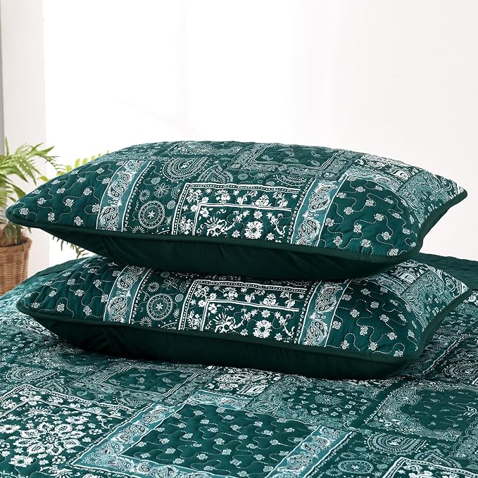 Cottolester Queen Quilt Set 3 Pieces, Emerald Green Patchwork Quilt Set - Image 7