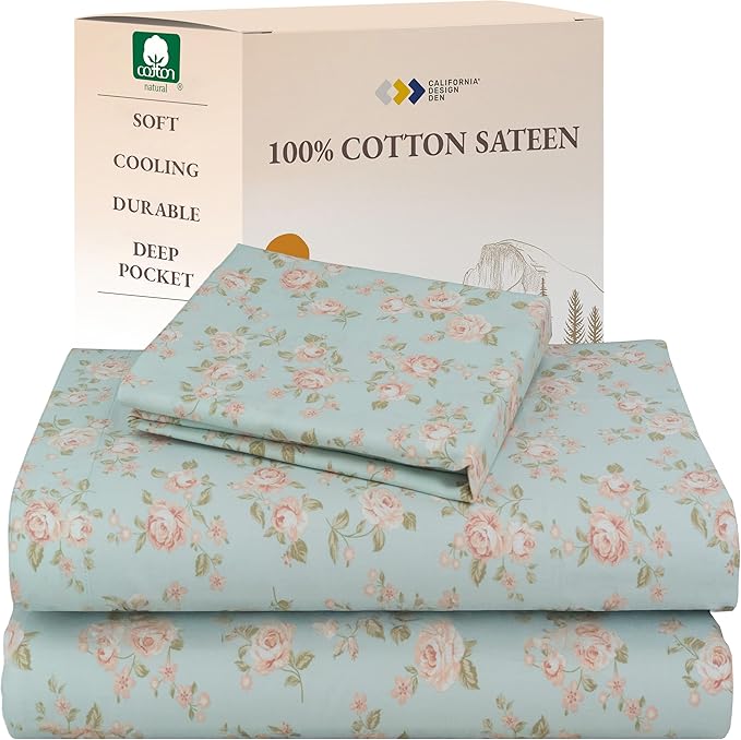 California Design Den Rose Sheet Set Twin XL, 100% Cotton 12" Pocket Twin XL by CaliforniaDesignDen