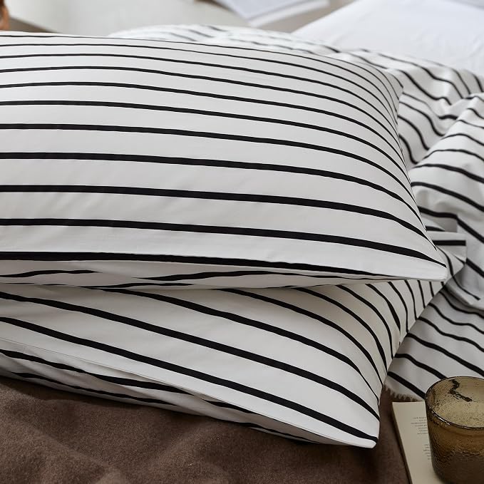 JELLYMONI 100% Natural Cotton 3pcs Striped Duvet Cover Sets, - Image 4