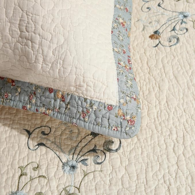 Quilt Set Floral Leaves 3D Embroidery Pattern 3 PCS Cotton Reversible Quilted - Image 6