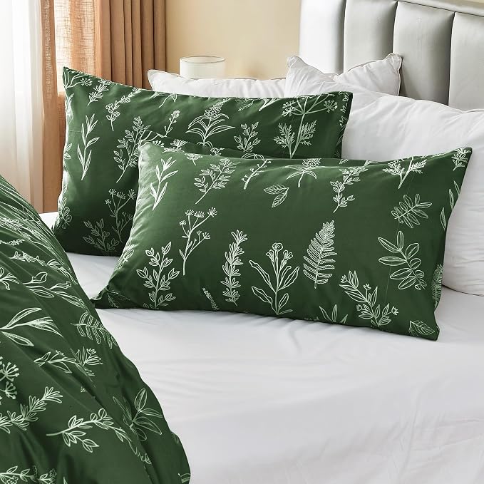 MUXHOMO Duvet Cover King Size, Reversible Floral Dark Green Duvet Cover Set - Image 7