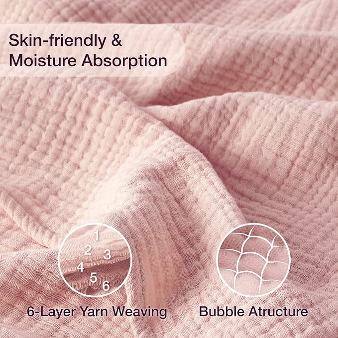 100% Cotton Muslin Blanket Queen 90" x 90", 6 Layers Breathable and Lightweight - Image 3