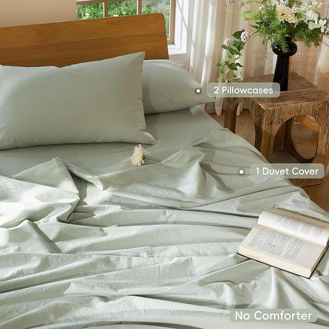MooMee Bedding Duvet Cover Set 100% Washed Cotton Linen Like Textured - Image 2