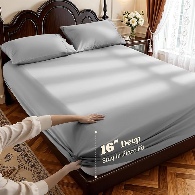 LBRO2M 1000 Thread Count 100% Egyptian Cotton Sheets Set, Full Size Bed Sheet 4 - Image 4