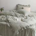 MKXI Sage Green Gingham Duvet Cover Queen, 3-Piece Ruffled Bedding Set by MKXI