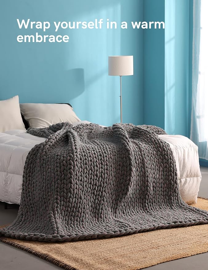 YnM Chenille Weighted Blanket, Handmade Chunky Knitted Design, Soft and Cozy - Image 3