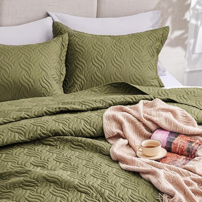 Love's cabin Quilts for Queen Bed Olive Green Bedspreads Bedding Set - Image 7