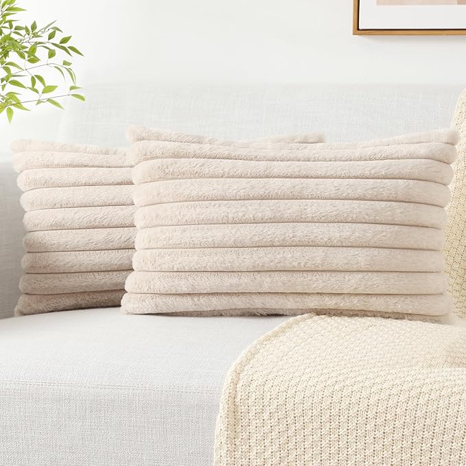 Pallene Faux Fur Plush Lumbar Throw Pillow Covers 12x20 Set of 2, Luxury Soft by PALLENE