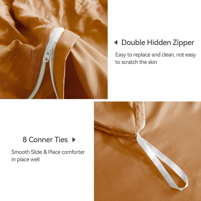 JELLYMONI Burnt Orange Duvet Cover Full Size, Soft Breathable Seersucker Duvet - Image 5