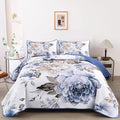 WONGS BEDDING Floral Quilt Set 3 Pieces Blue Quilted Printed Bedspreads Bedding by WONGSBEDDING