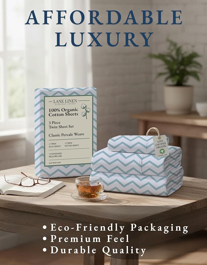 LANE LINEN 100% Organic Cotton Twin Size Bed Sheets, Fully Elasticized - Image 8