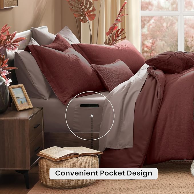 Monbix Full Size Comforter Set, Dark Red Bedding Comforter - Image 4