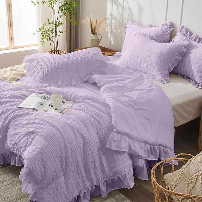 JOLLYVOGUE Lavender Twin Size Comforter Set, 2 Pieces Seersucker Lightweight - Image 8