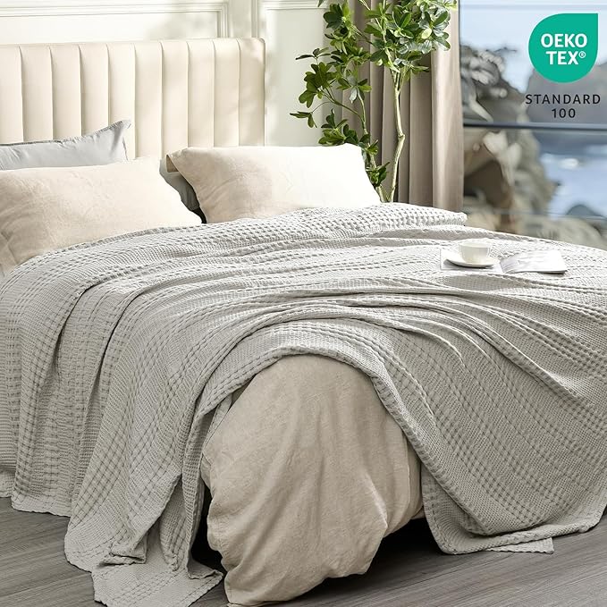 PHF Cooling Waffle Blanket Queen Size, Lightweight 60% Rayon from Bamboo & 40% - Image 3