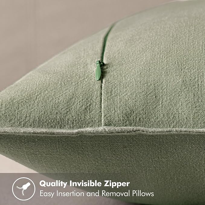MIULEE Decorative Linen Pillow Covers 20x20 Inch Sage Green ​Boho Farmhouse​ - Image 3