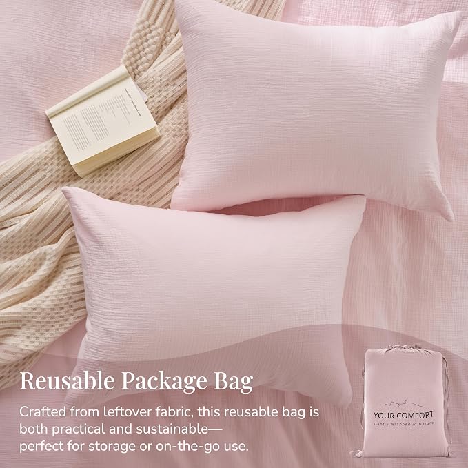 Pink Duvet Cover Queen Size, 100% Sandwashed Cotton Soft Queen Duvet Cover Set - Image 6