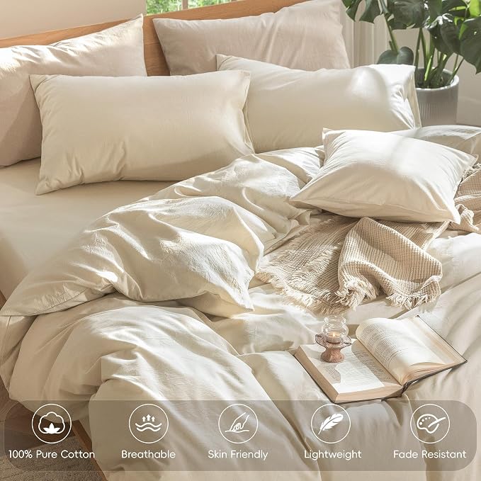MooMee Bedding Duvet Cover Set 100% Washed Cotton Linen Like Textured - Image 4
